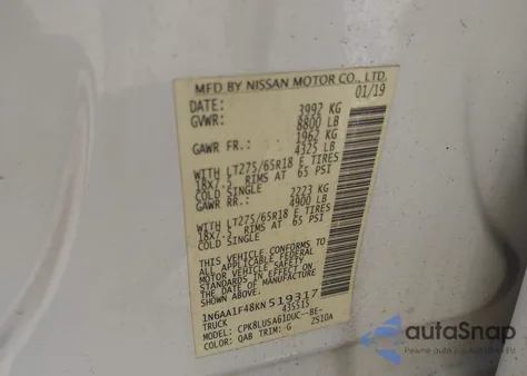 2019 Nissan Titan Xd Pro-4X Gas z USA, uszkodzony, nr VIN 1N6AA1F48KN519317